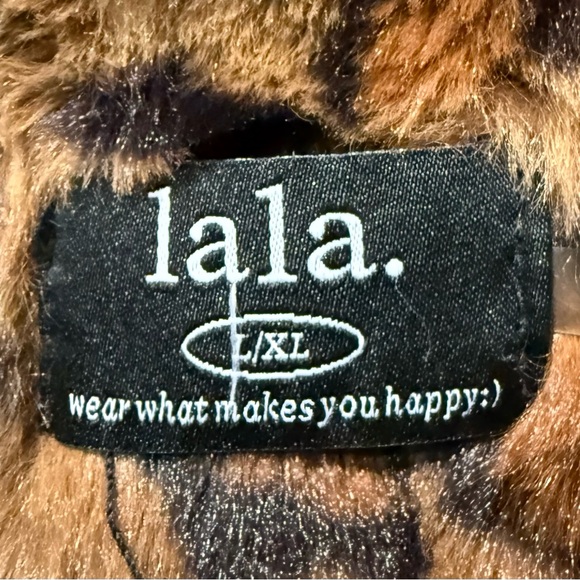 New Dressed in Lala Forever Smiley Patch Denim Trucker Jacket Leopard Fur L / XL - Picture 7 of 7